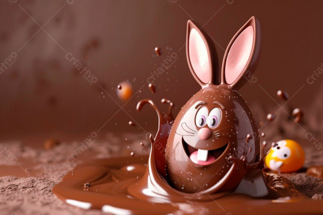 Coelho de Páscoa em chocolate mergulhando