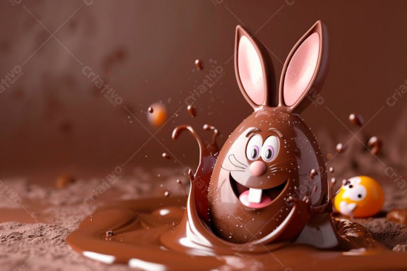 Ovo de chocolate cartoon com orelhas fofas de coelho 86