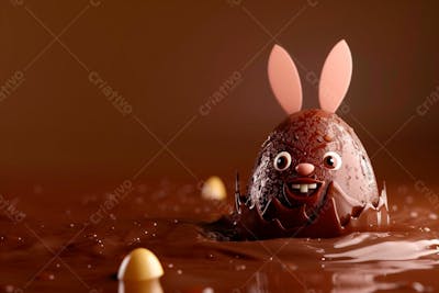 Ovo De Chocolate Cartoon Com Orelhas Fofas De Coelho 87