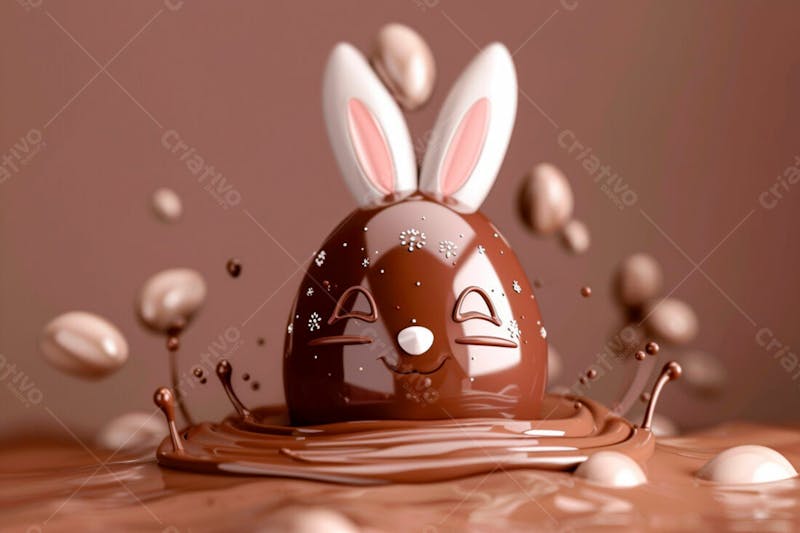 Ovo de chocolate cartoon com orelhas fofas de coelho 89