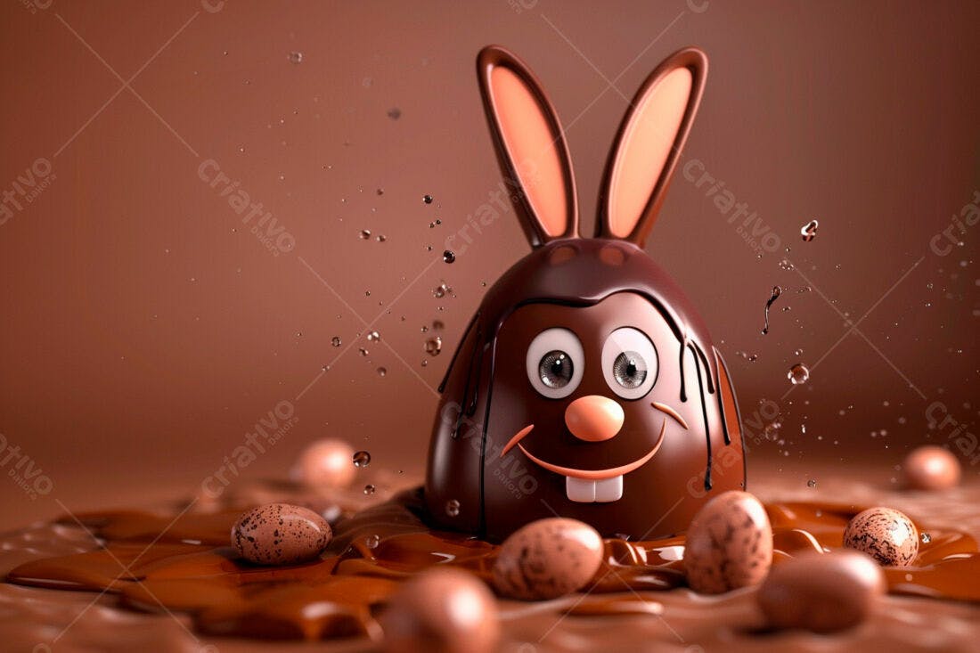 Coelho de Páscoa de chocolate em chocolate derretido