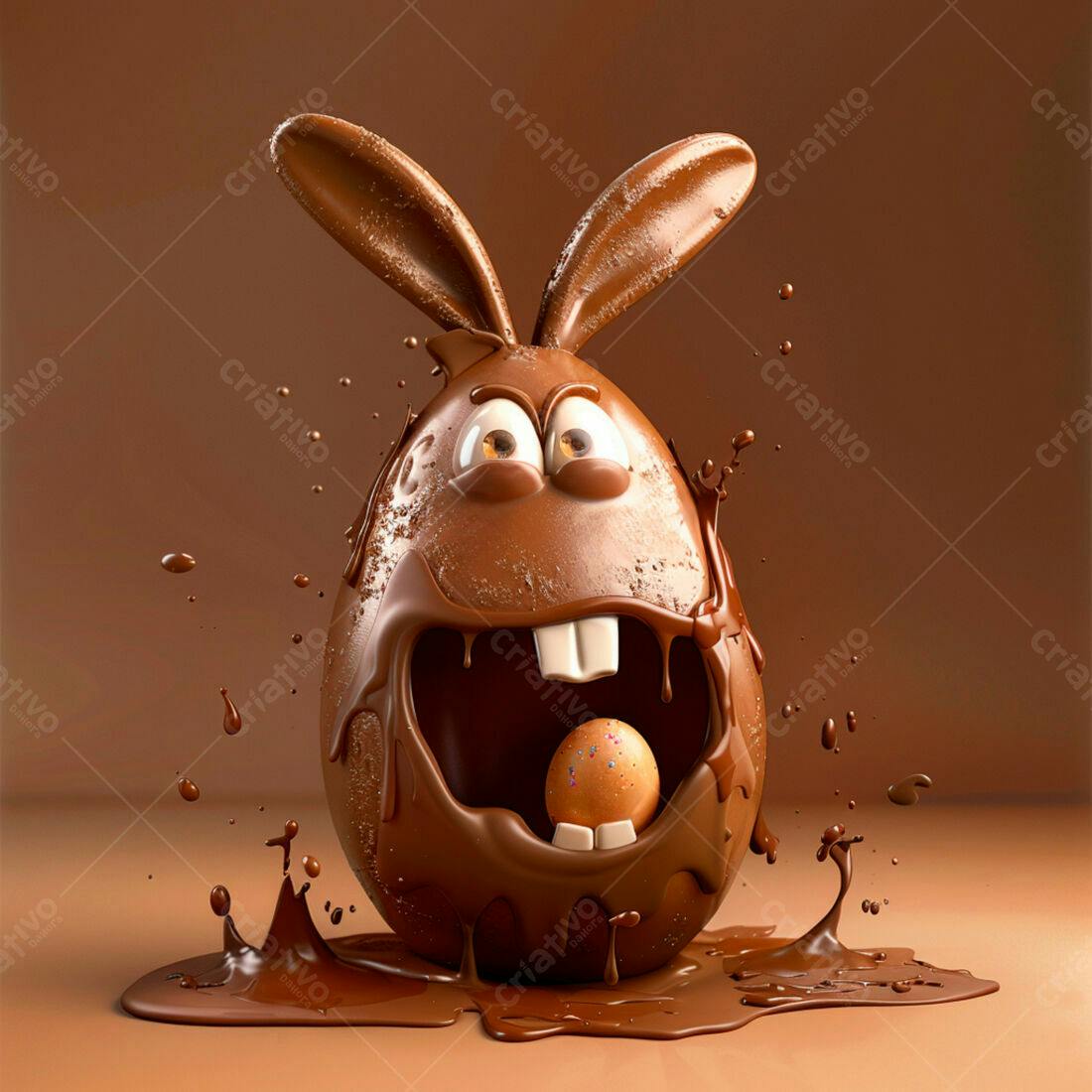 Ovo de Páscoa coelhinho chocolate derretido
