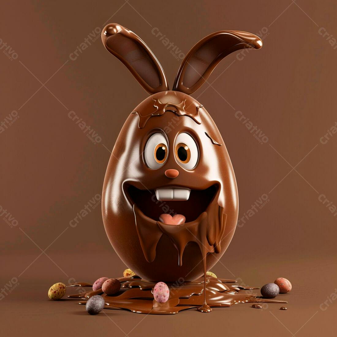 Ovo de Páscoa de chocolate com cara de coelho