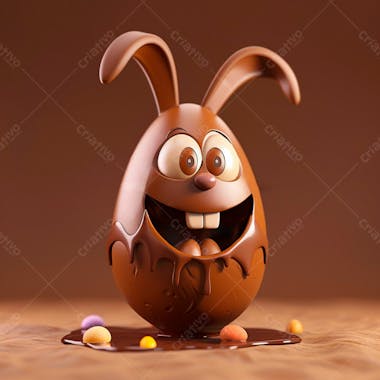 Ovo de chocolate cartoon com orelhas fofas de coelho 100