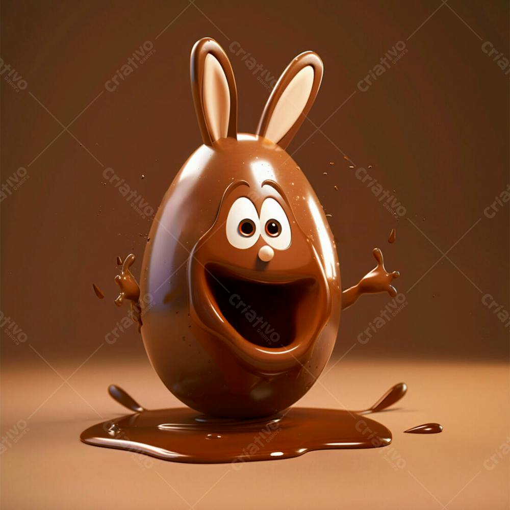 Ovo De Chocolate Cartoon Com Orelhas Fofas De Coelho 103