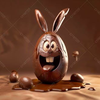 Ovo de chocolate cartoon com orelhas fofas de coelho 112