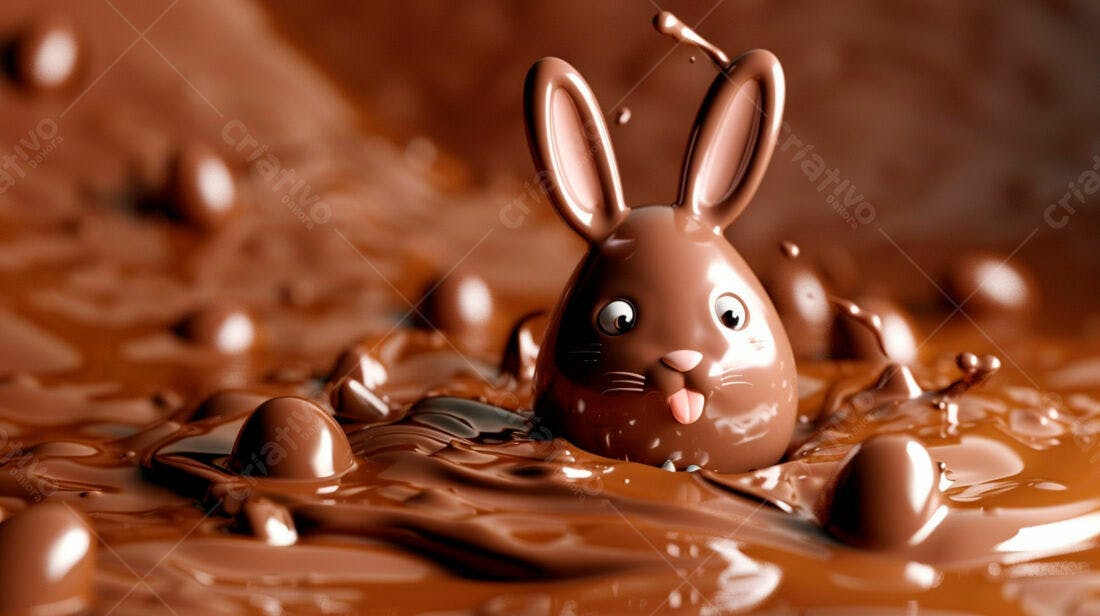 Coelho de chocolate em banho de chocolate