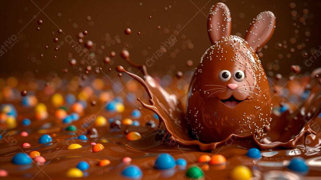 Coelho de chocolate mergulhado em chocolate