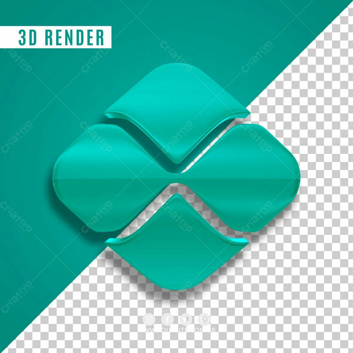 Logo 3D Abstrata em Verde-água PSD Editável