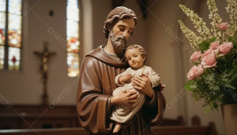 Composiçao de são josé, com menino jesus nos braços em uma capela de uma igreja i.a v.2