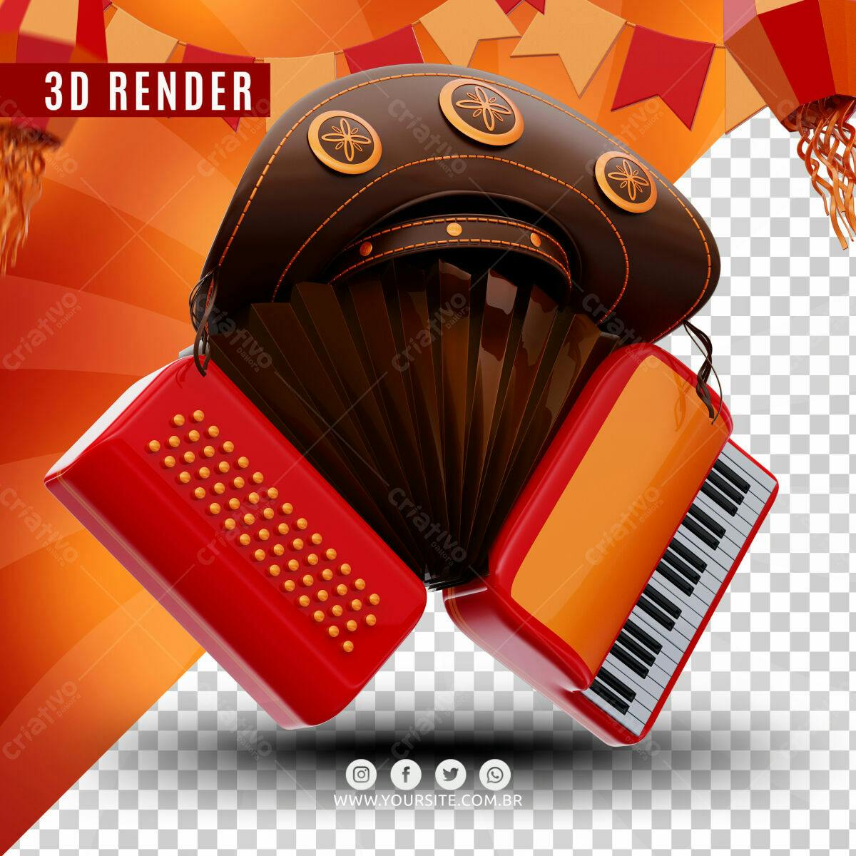 Selo 3D Festa Junina Vermelho e Marrom