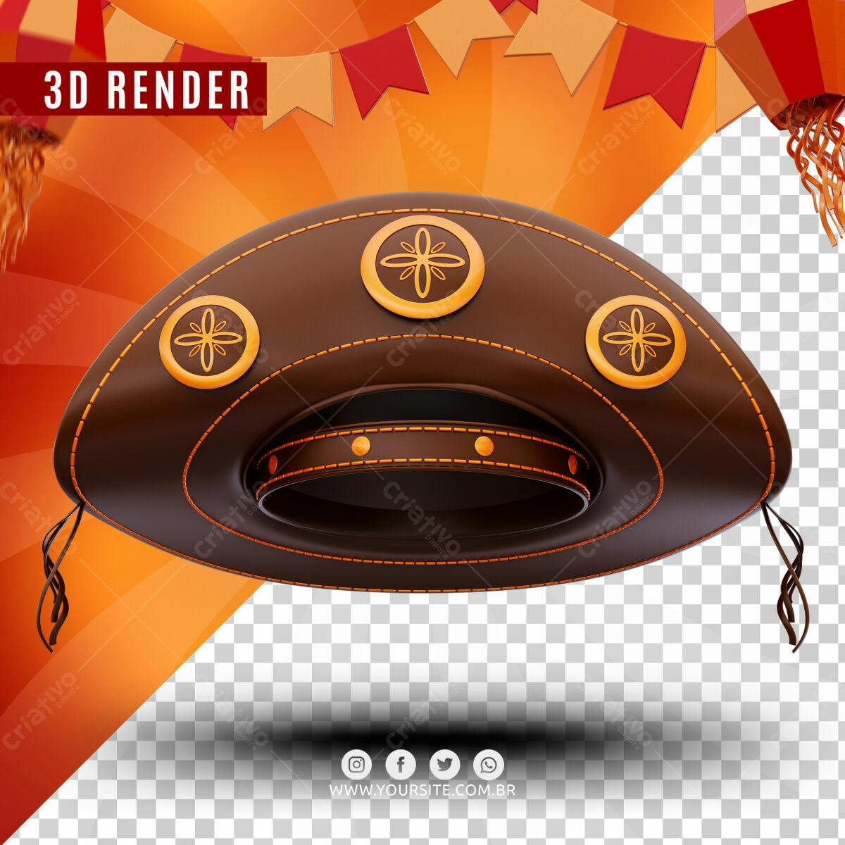 Selo 3D Festa Junina Marrom e Dourado