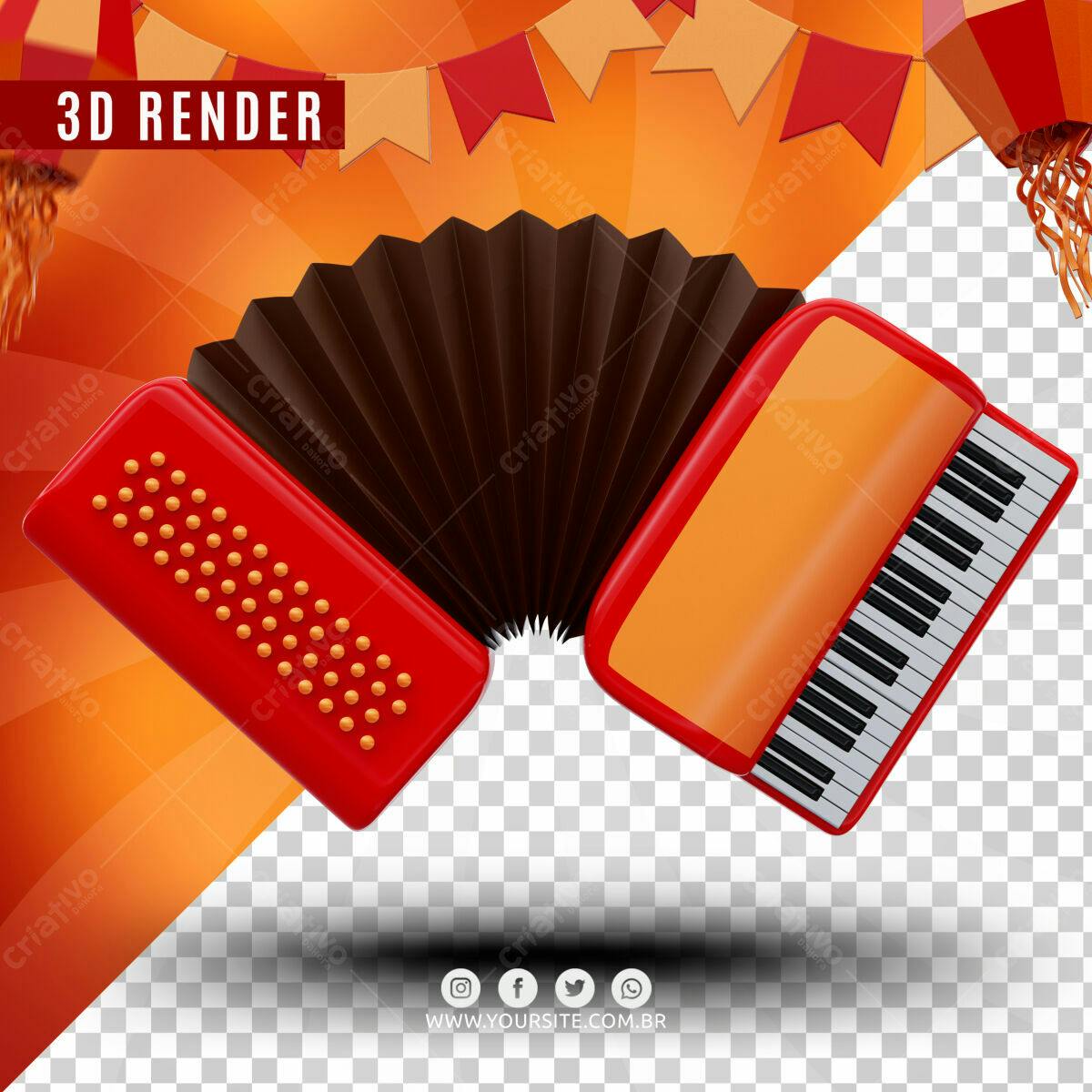 Selo 3D musical vermelho e marrom