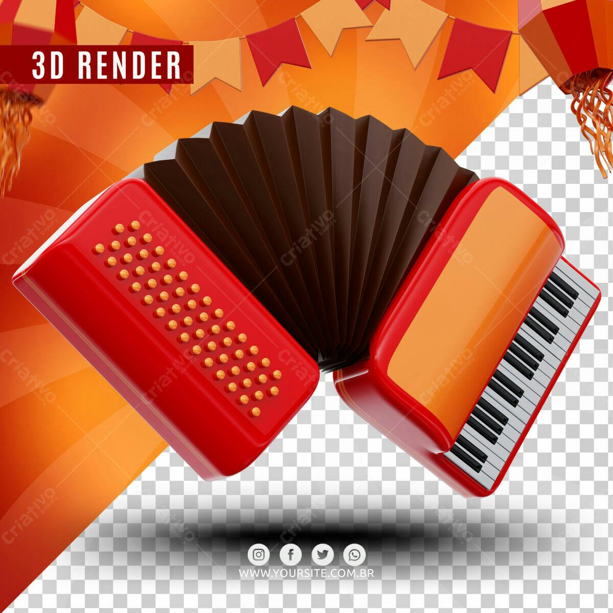 Selo 3D Acordeon Vermelho e Marrom