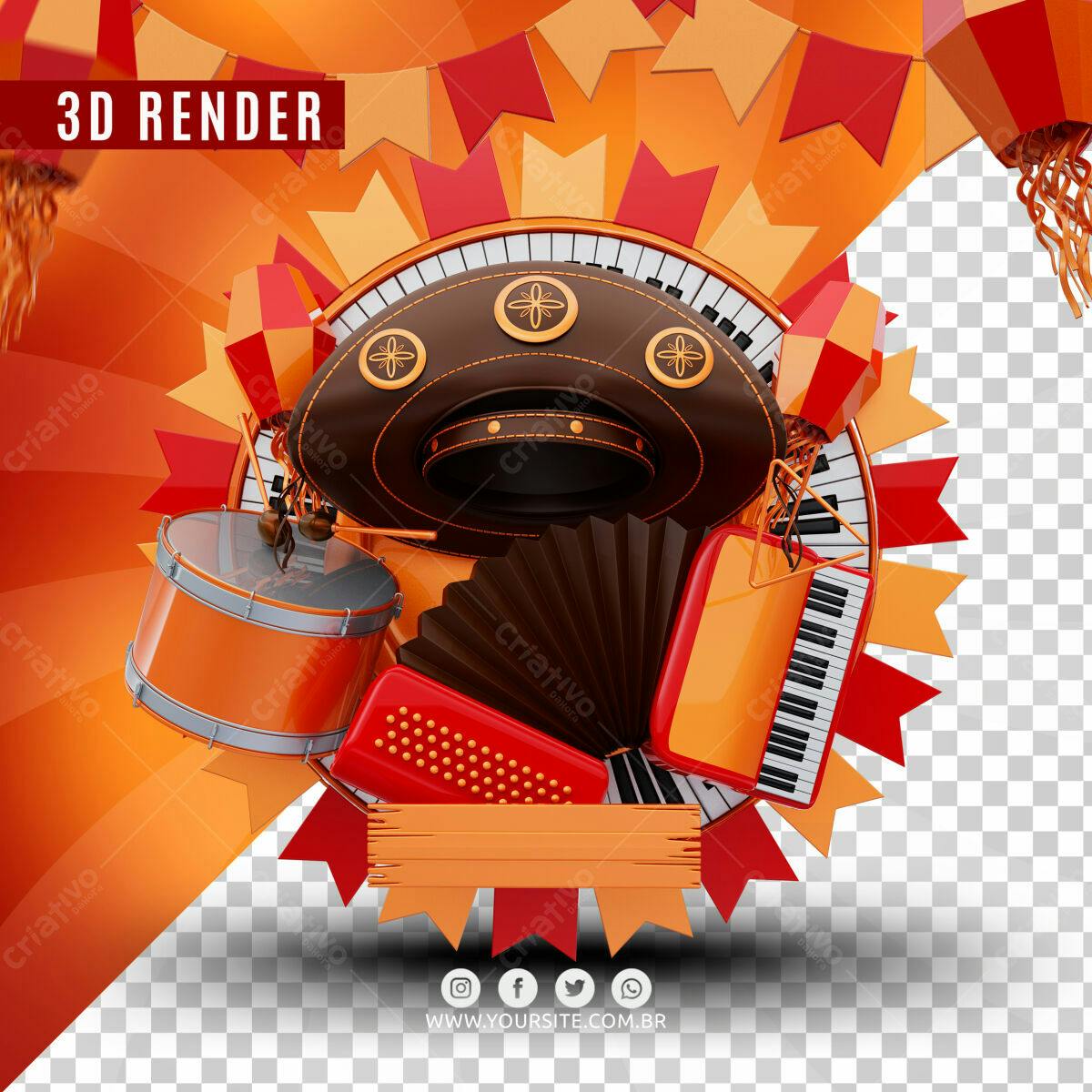 Selo 3D Festa Junina Marrom e Vermelho