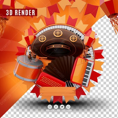Instrumentos De Sao Joao Tambor Acordeao Piano E Chapeu Elemento Para Composicao Psd
