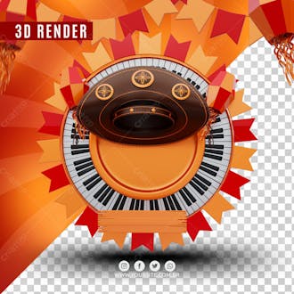 Piano e chapeu de festa junina sao joao elemento 3d para composicao psd