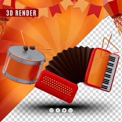 Instrumentos De Sao Joao Tambor Acordeao Elemento Para Composicao Psd