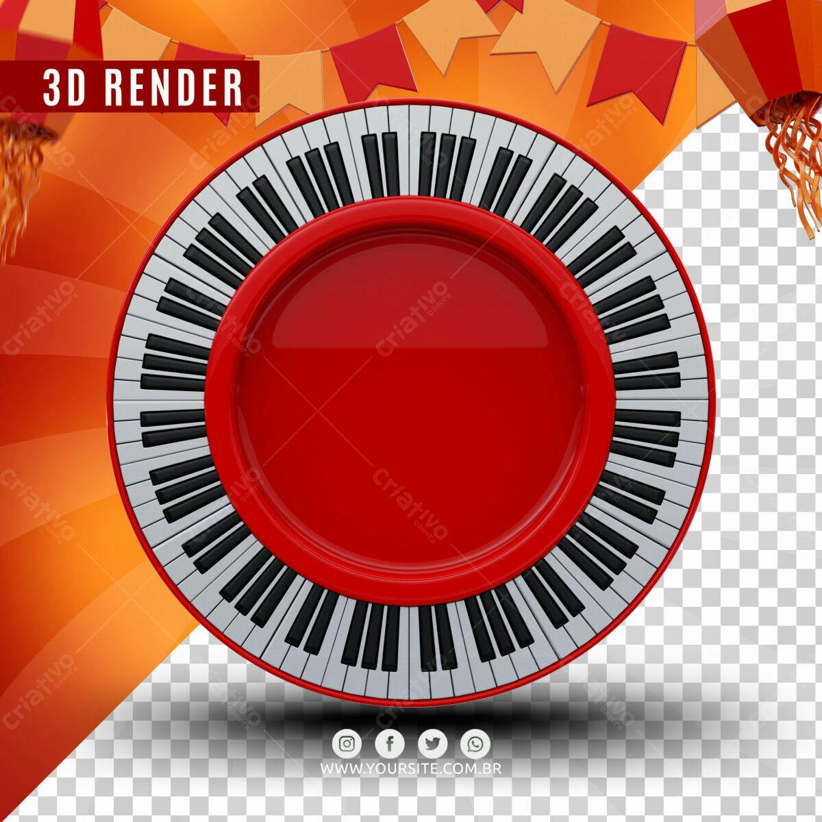 Selo 3D musical vermelho e branco