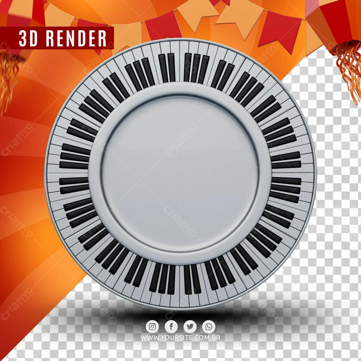 Selo 3D musical prata e preto circular