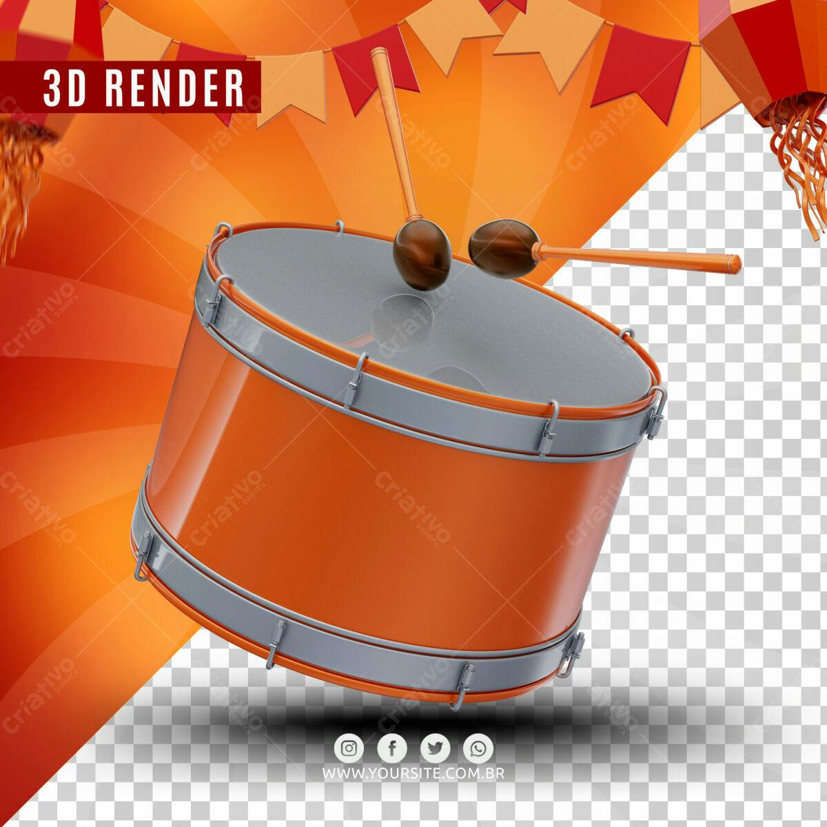 Selo 3D festivo laranja e cinza