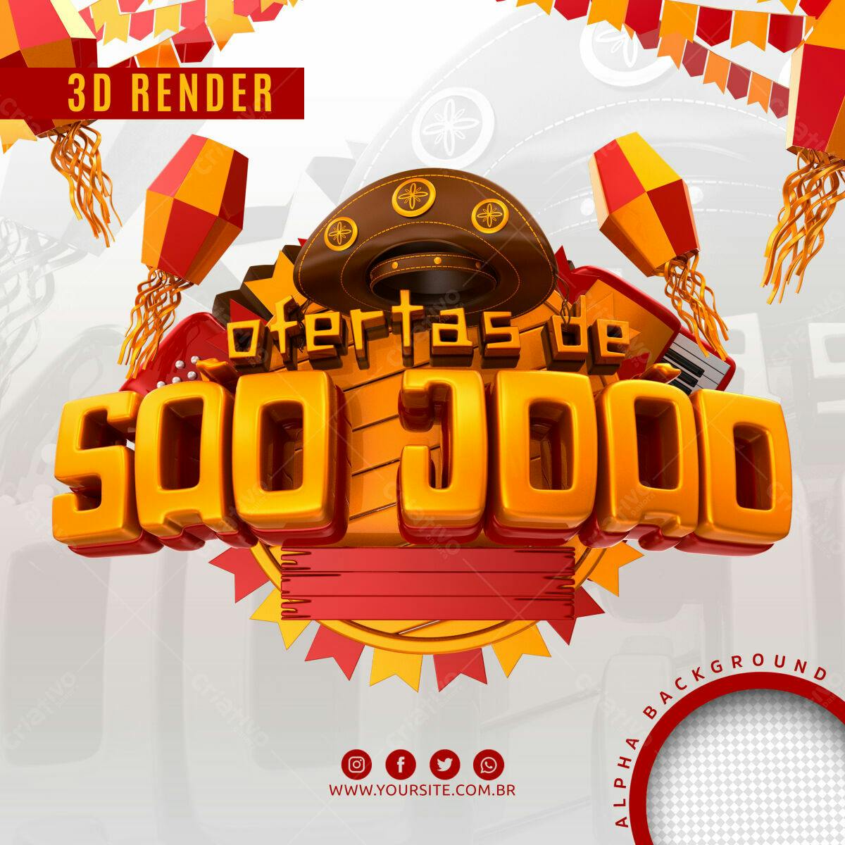 Selo 3D promocional festa junina laranja e vermelho