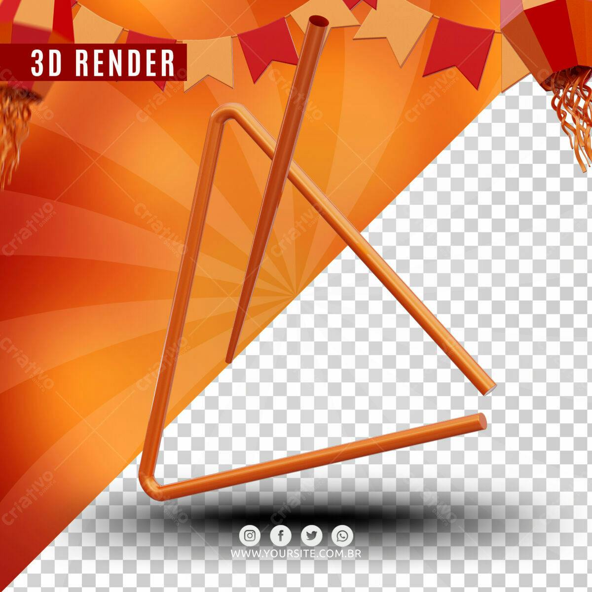 Selo 3D triangular laranja metálico