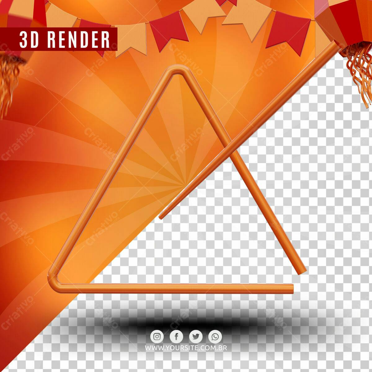 Selo 3D promocional laranja triangular