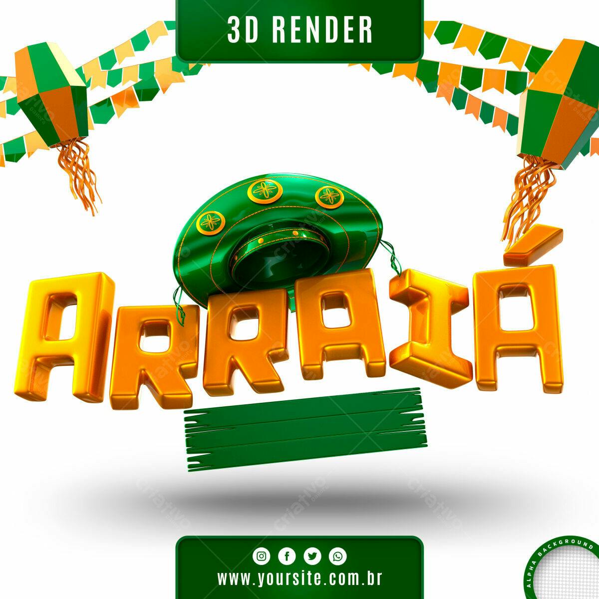 Selo 3D Festa Junina Dourado e Verde