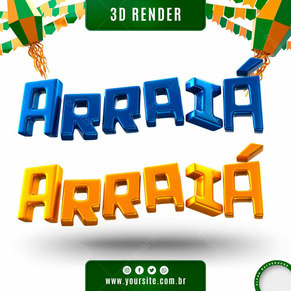 Arraia Texto 3D Azul E Amarelo Para Composicao Psd