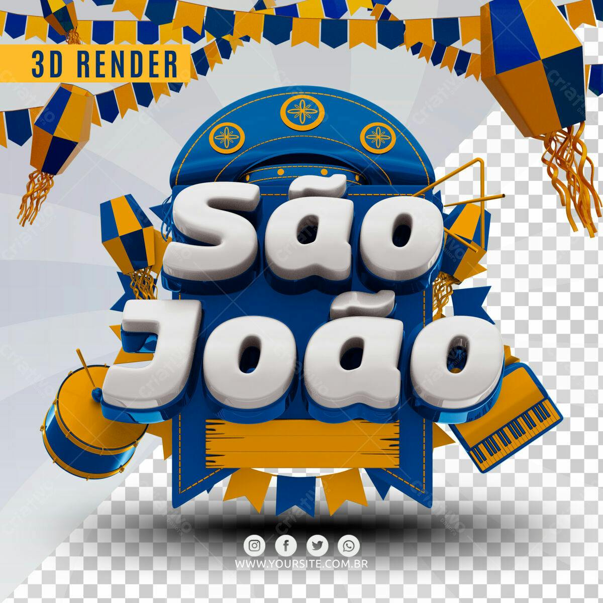 Selo 3D Festa Junina Azul e Amarelo