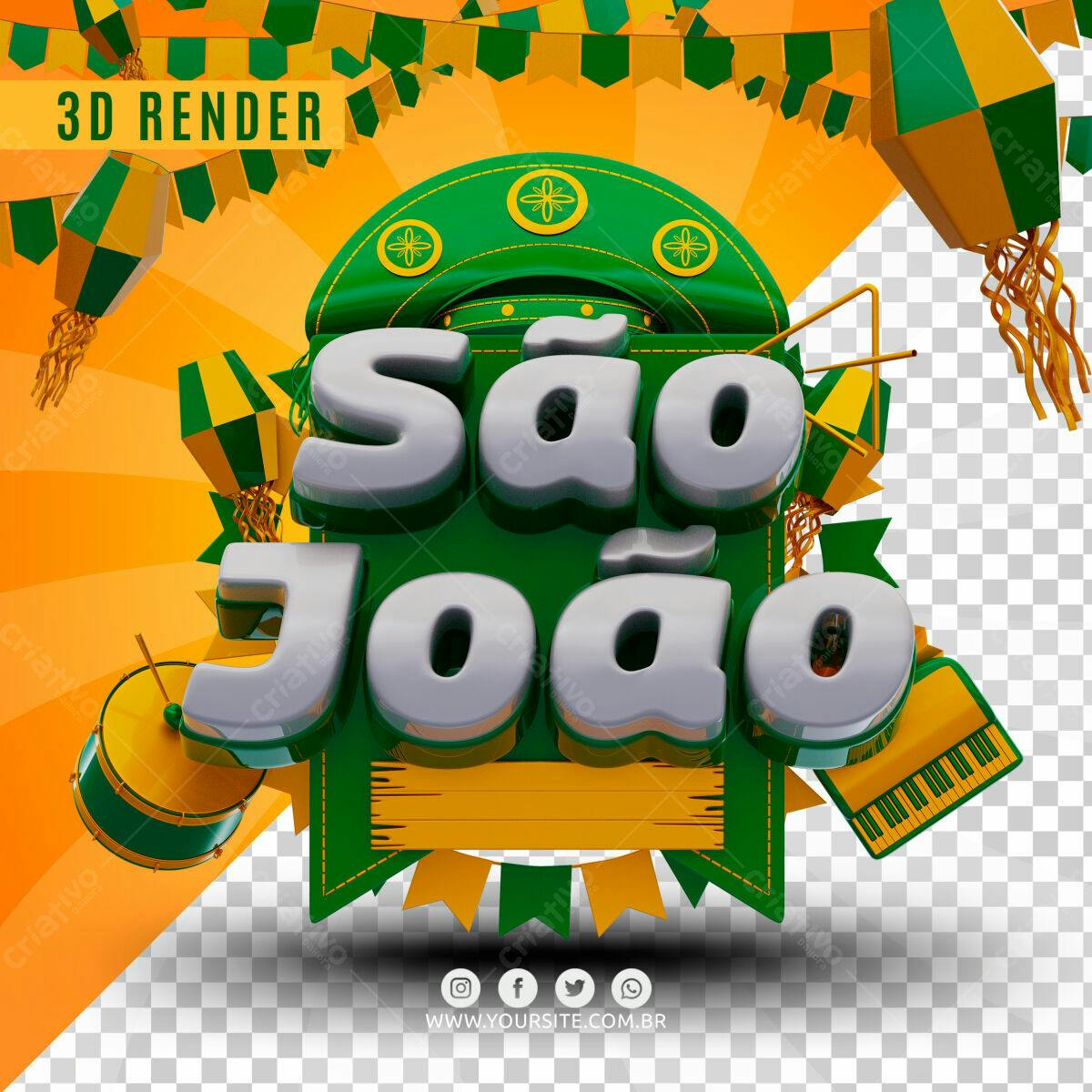 Selo 3D Festa Junina Verde e Amarelo