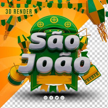 Sao joao verde selo 3d para composicao psd