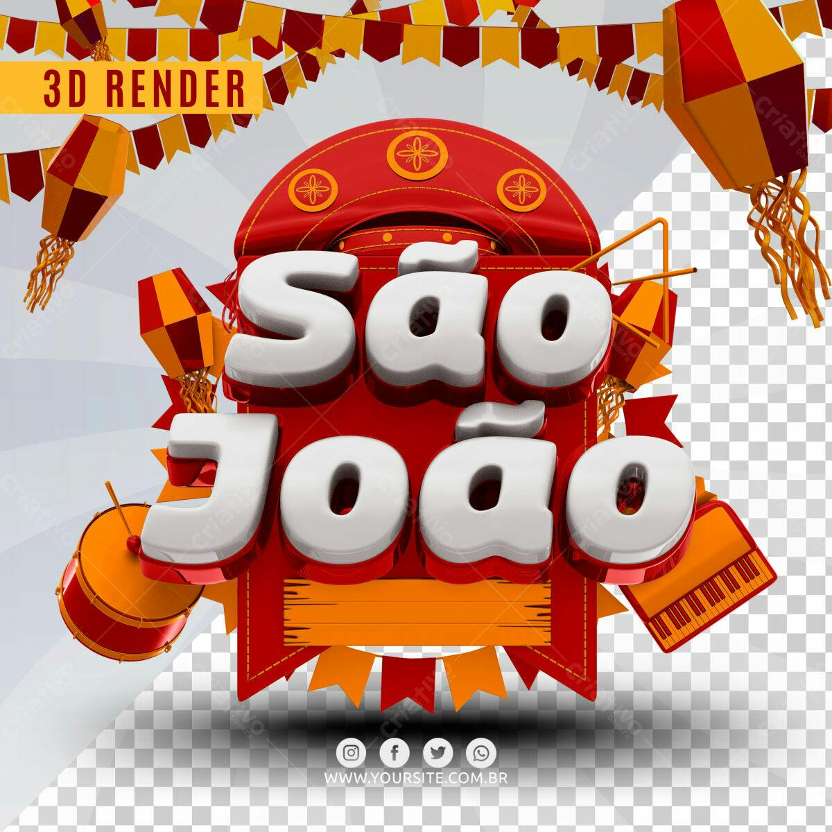 Selo 3D Festa Junina Vermelho e Branco