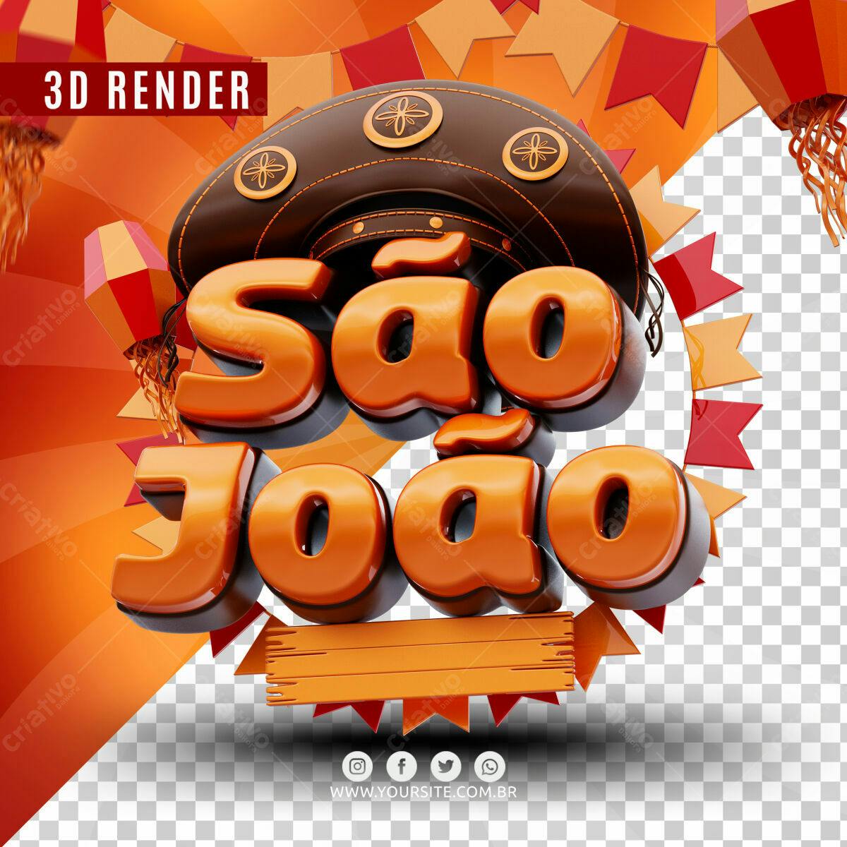 Selo 3D Festa Junina Laranja e Marrom
