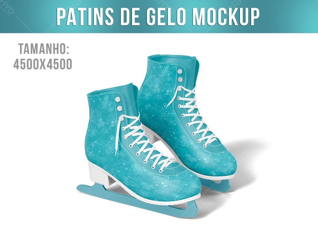 Mockup Patins de Gelo: Design Azul com Flocos de Neve