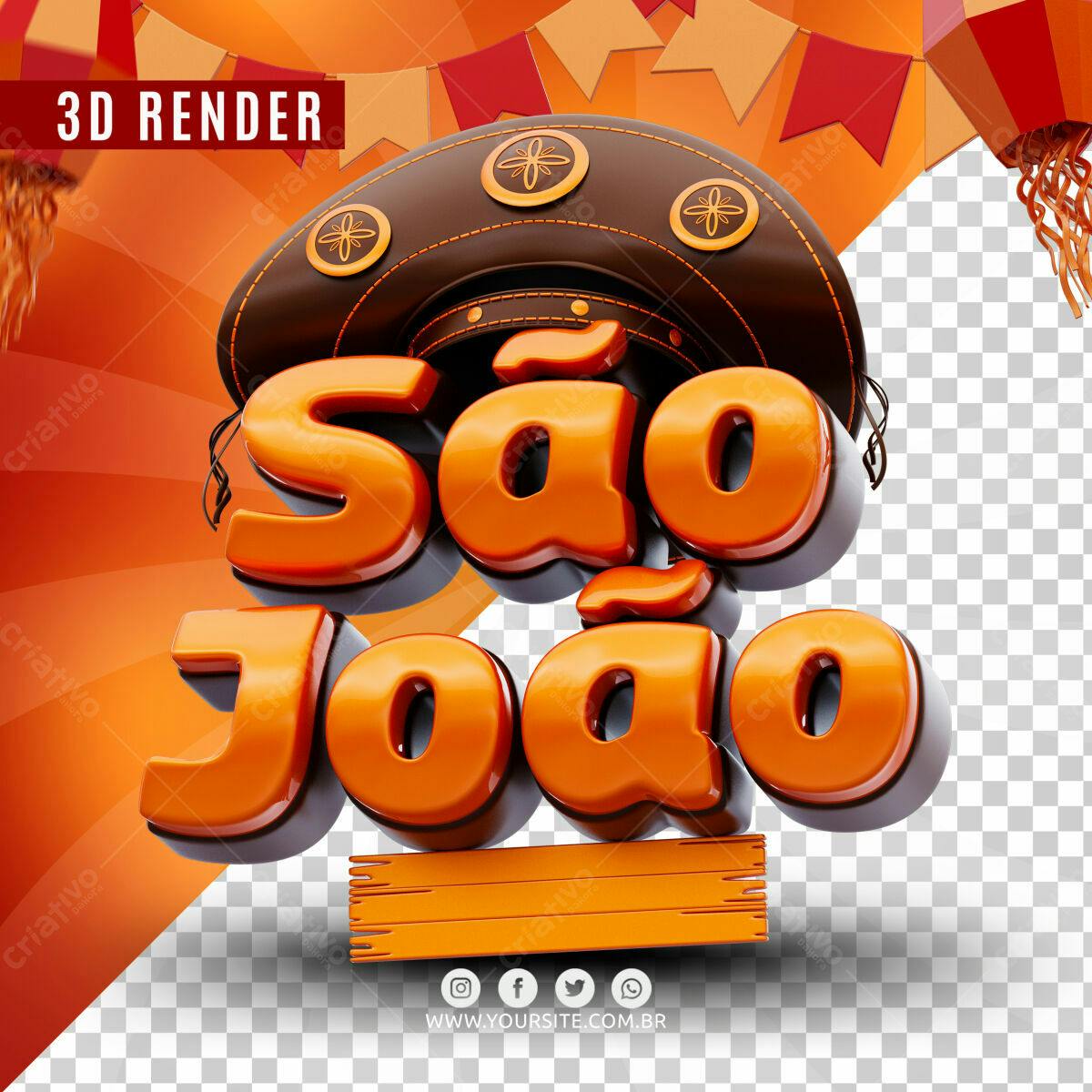 Selo 3D Festa Junina Laranja e Marrom