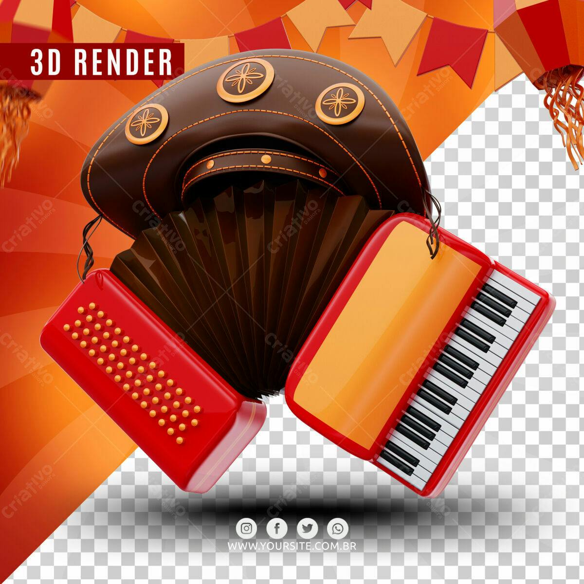 Selo 3D Festa Junina Vermelho e Marrom