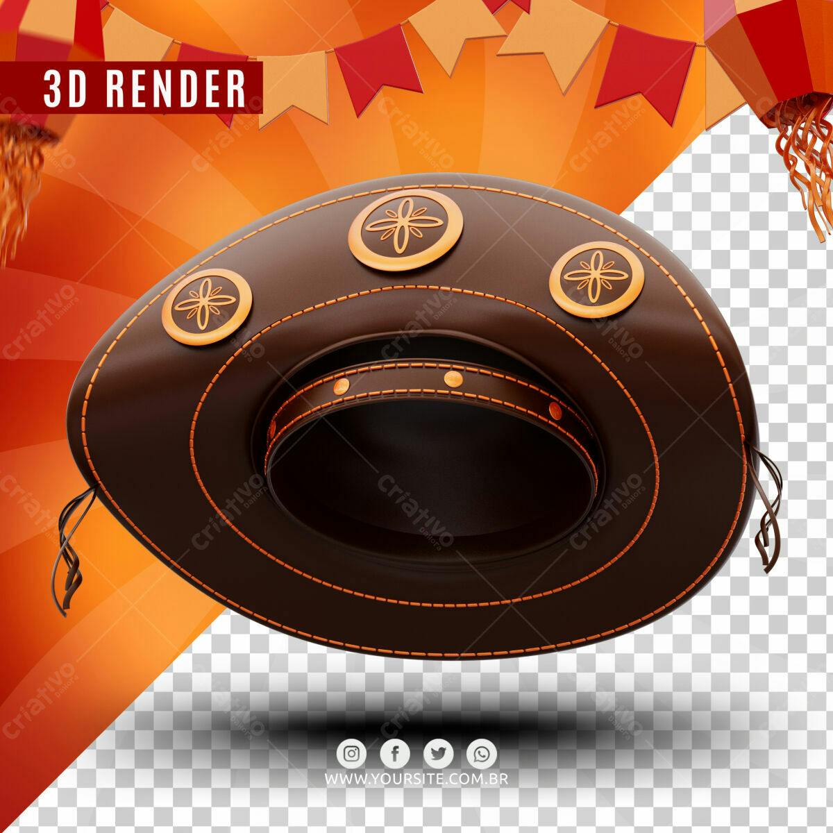 Selo 3D Festa Junina Marrom e Dourado