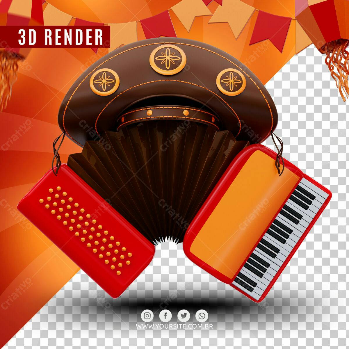 Selo 3D Festa Junina Marrom e Vermelho