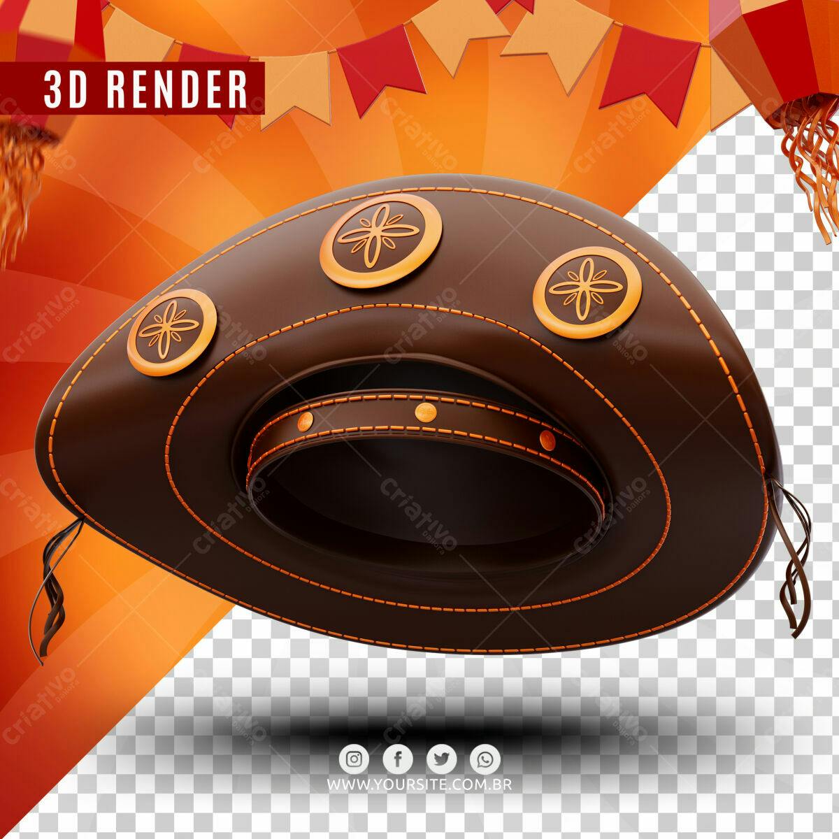 Selo 3D Festa Junina Marrom e Dourado