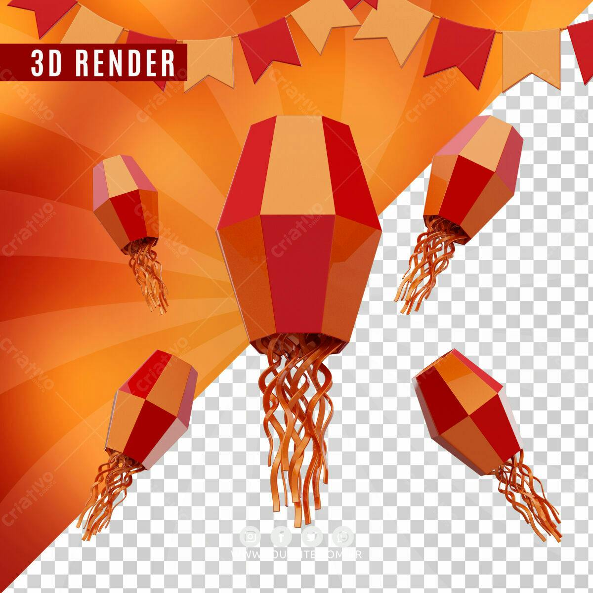 Selo 3D festivo vermelho e laranja