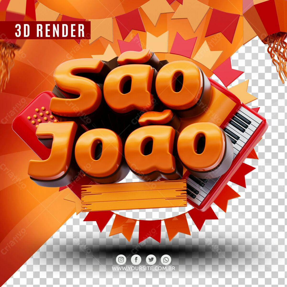 Selo 3D Festa Junina Laranja e Vermelho