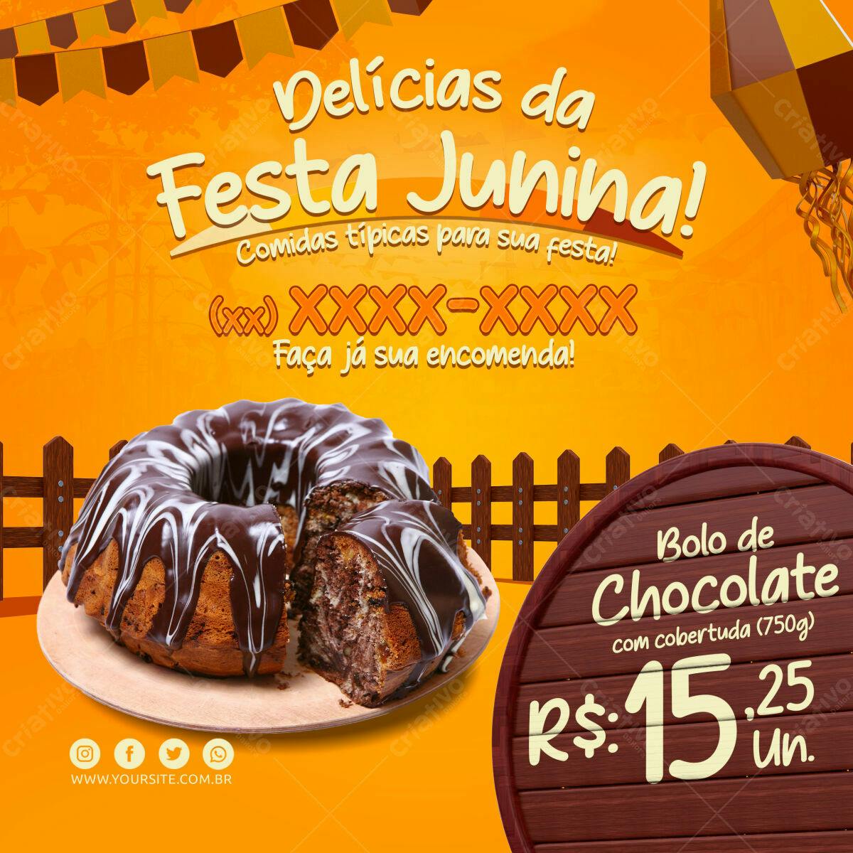 Selo 3D Festa Junina marrom e branco