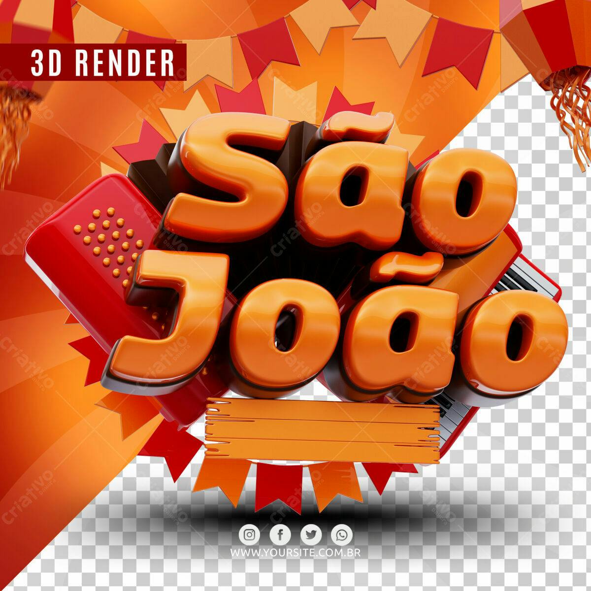 Selo 3D Festa Junina Laranja e Vermelho