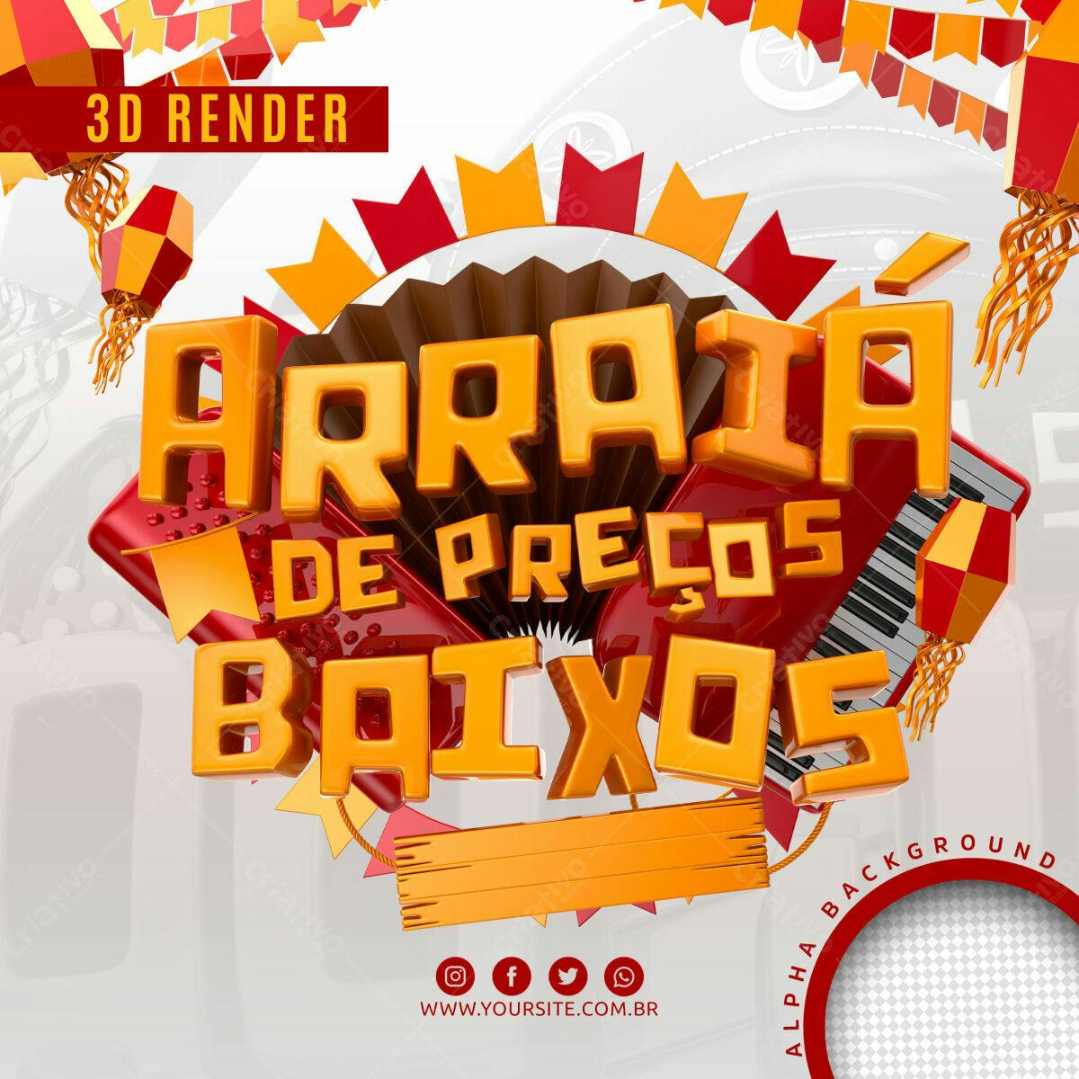Selo 3D promocional festa junina laranja e vermelho