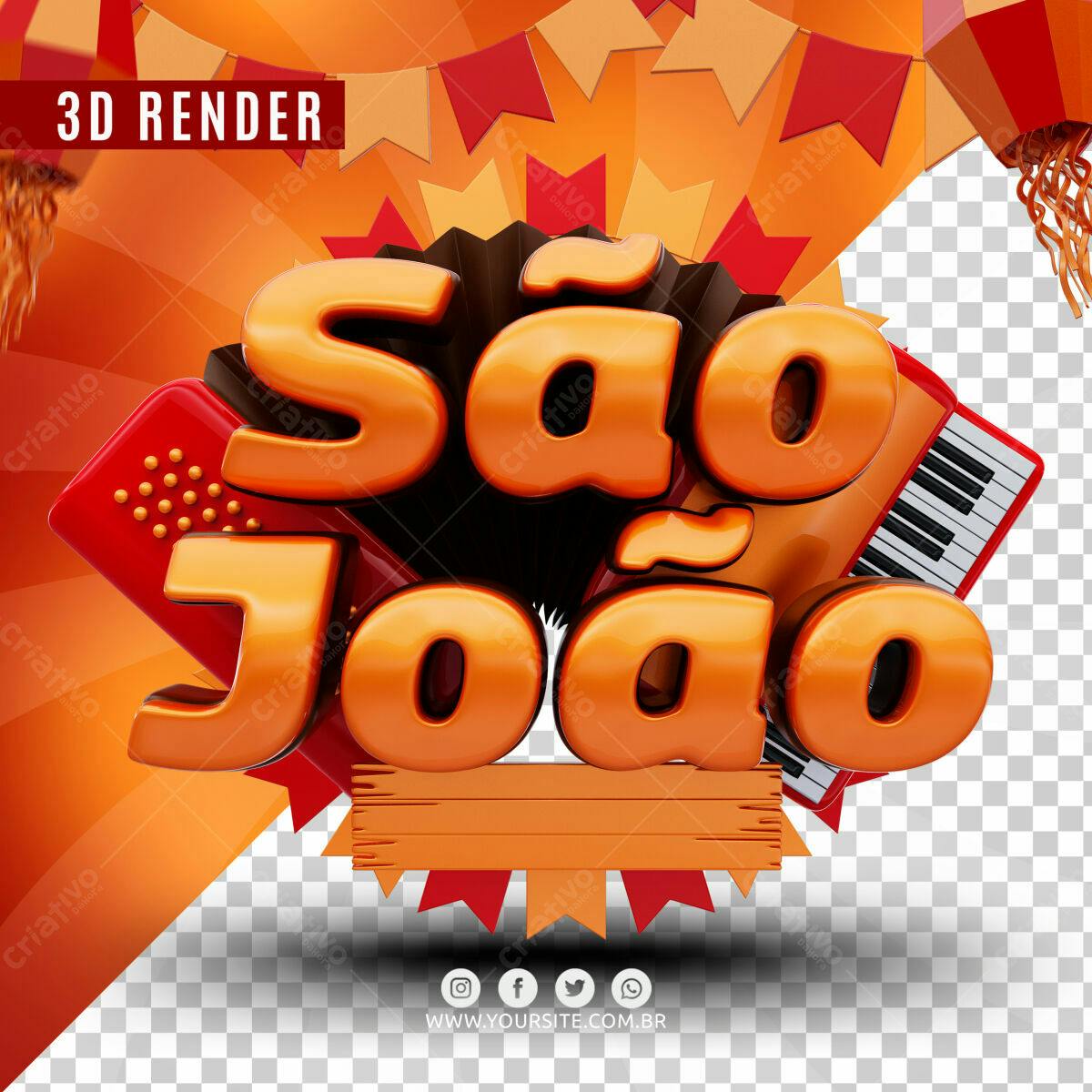 Selo 3D festa junina laranja e vermelho