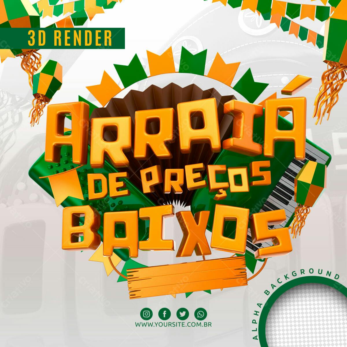 Selo 3D promocional laranja e verde