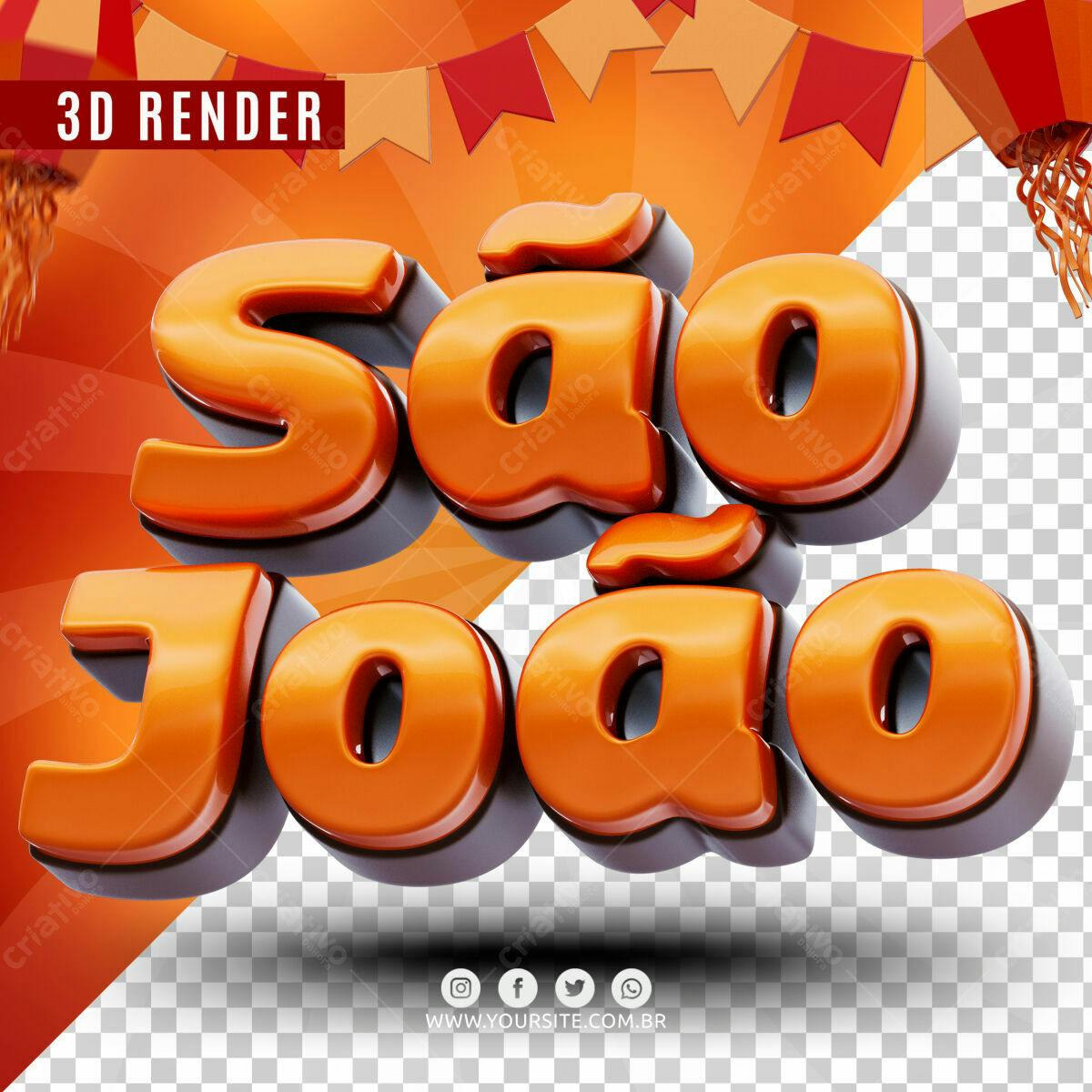 Selo 3D Festa Junina Laranja e Marrom