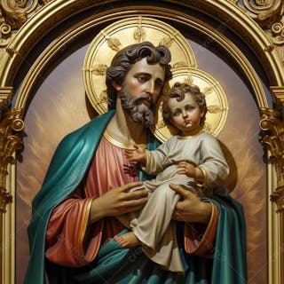 Composiçao de são josé, com menino jesus nos braços em uma capela de uma igreja i.a v.3